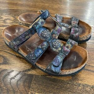 HAFLINGER Multicolor Black Slip On Cork Sole Sandals